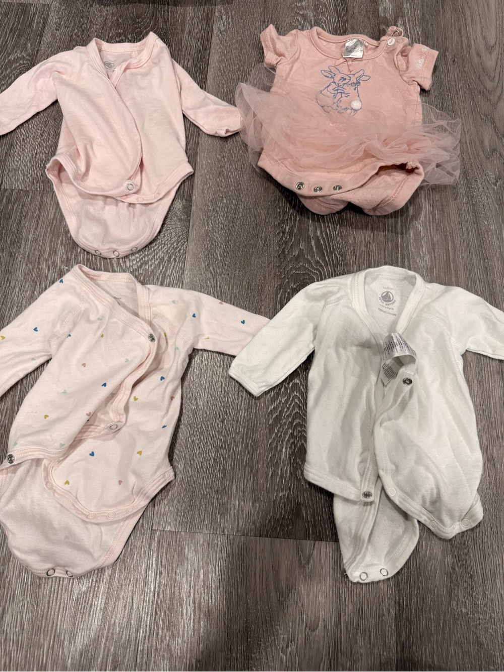 Baby Girls petit bateau and Beatrix Potter Pink and White Onesie Bundle - 4 Pack